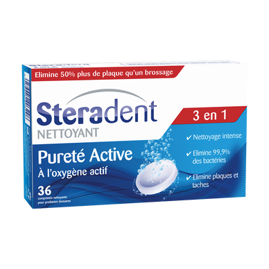 Nettoyant Pour Appareil Dentaire Pureté Active 3 En 1 - STERADENT - x36