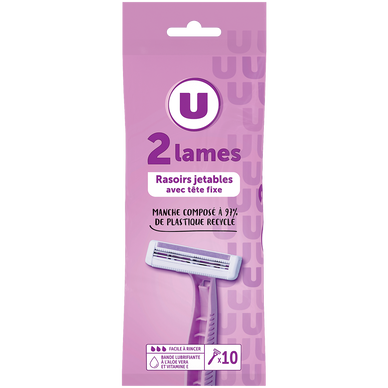 Rasoirs jetables femme 2 lames tête fixe x10