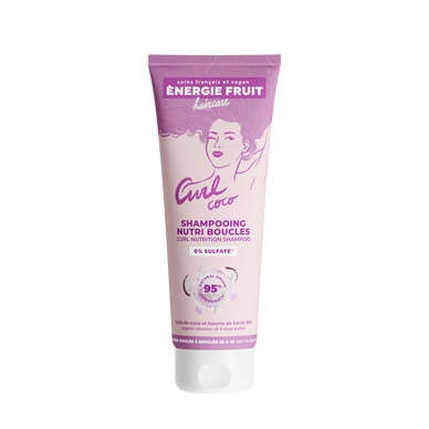 Shampooing nourrissant pour cheveux ondulés et bouclés parfum coco etbeurre de karité ENERGIE FRUIT, flacon de 250ml