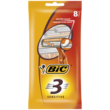 Rasoirs jetables masculin 3 lames Sensitive BIC, pochette x8