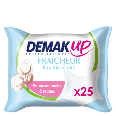 Lingettes à l'eau démaquillante pour peaux sèches et sensibles DEMAK'UP, x25