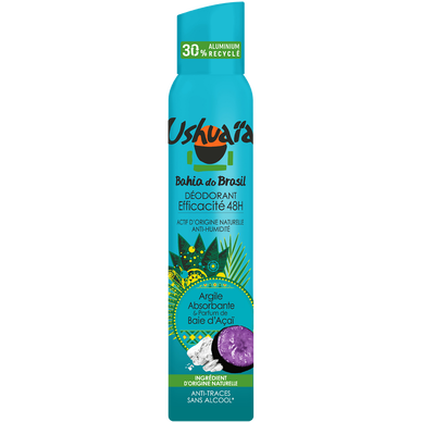 Déodorant femme efficacité 48h argile et baie d'açaï USHUAÏA - spray 200ml