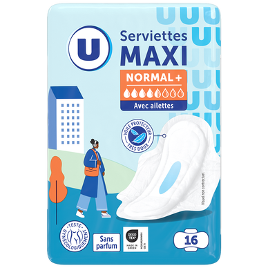 Serviettes hygiéniques maxi normal plus pliées  x16