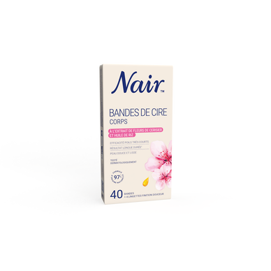 Cire froide dépilatoire pour le corps parfum fleur de cerisier et huile de riz NAIR, 40 bandes