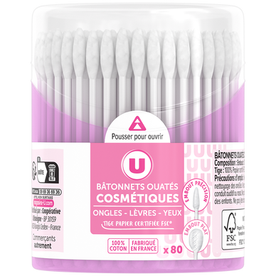 Bâtonnets ouatés cosmétiques sticks papier 100%  boîte de 80
