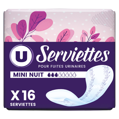 Serviettes incontinence mini nuit, x16