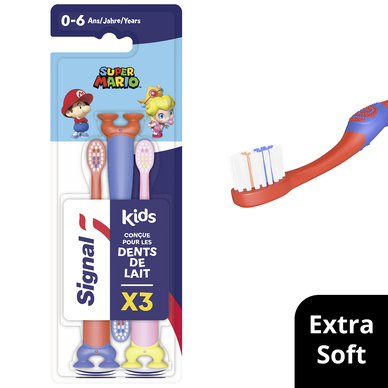 Brosse à dents enfant 0-6 ans super mario extra-souple SIGNAL x 3