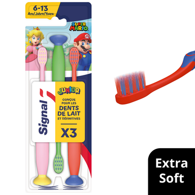 Brosse à dents enfant 6-13 ans super mario extra-souple SIGNAL x 3
