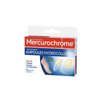 Pansements hydro colloîdes pour ampoules MERCUROCHROME, x6
