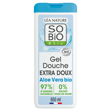 Gel douche aloe vera sans sulfates SO'BIO, flacon de 650ml