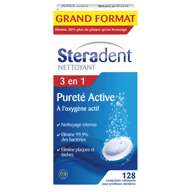 Nettoyant Prothèses Dentaires Pureté Active 3 En 1 - STERADENT - x128