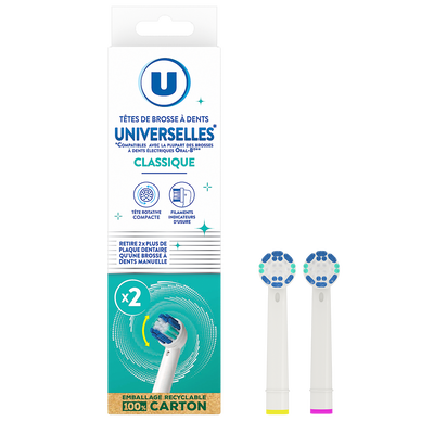 Tête de brosse à dents universelle soin classique, x2