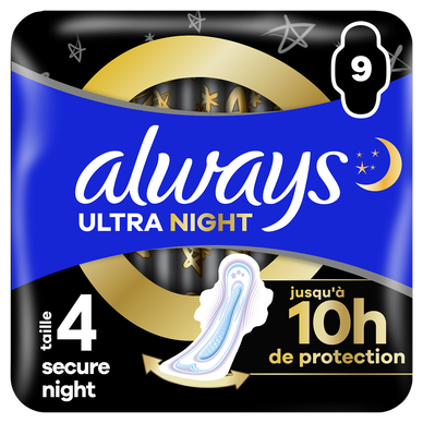 Serviettes ultra ailettes night ALWAYS taille 4 x9