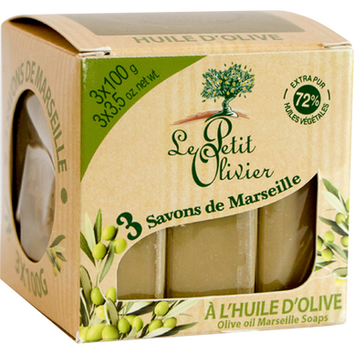 Savon de marseille huile d'olive extra pur 72% huiles végétalesLE PETIT OLIVIER 3x100g