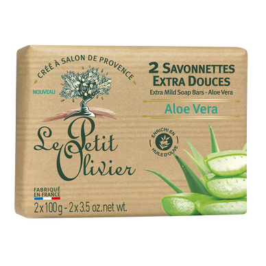 Savonnettes extra douces à l'aloe vera LE PETIT OLIVIER, 2x100g