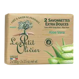 Savonnettes extra douces à l'aloe vera LE PETIT OLIVIER, 2x100g