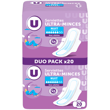 Duopack serviettes ultra minces nuit U x20
