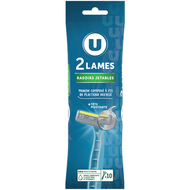 Rasoirs jetables 2 lames homme tête pivotante, x10