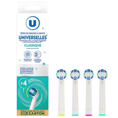 Têtes de brosse à dents Universelles classique x4