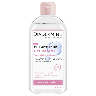 Eau micellaire hydratante pour peaux sèches et sensibles DIADERMINE, flacon de 400ml