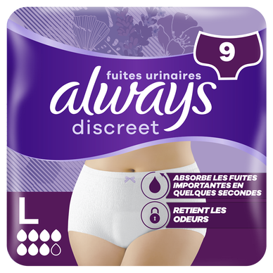 Culottes ALWAYS Discreet pour fuites urinaires taille L x9