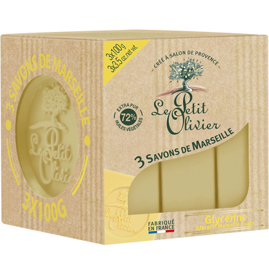 Savon cube de marseille glycériné LE PETIT OLIVIER, 3x100g