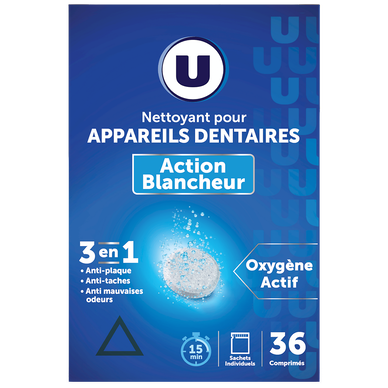 Tablettes nettoyantes effervescentes pour appareils dentaires blancheur x36