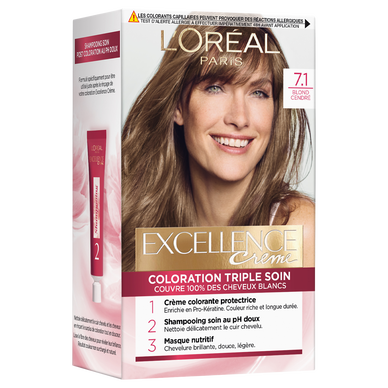 Coloration cheveux n°7.1 blond cendré triple soin L'ORÉAL PARIS