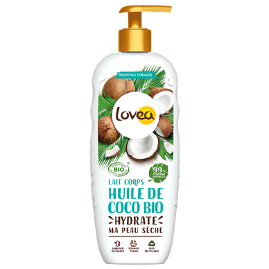 Lait corps hydratant pour peaux sèches coco bio LOVEA nature, 250ml