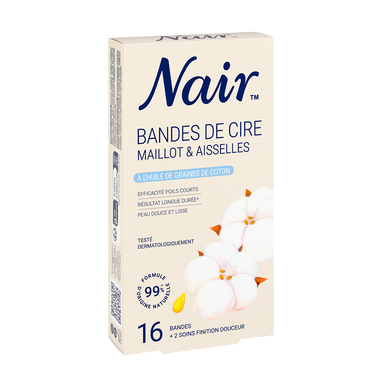Bande de cire épilatoire Maillot et Aisselles Fleur de Coton NAIR x16