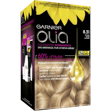 Coloration cheveux n°8.31 blond doré cendré permanente olia GARNIER