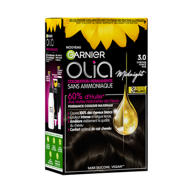 Coloration cheveux n°3.0 châtain foncé pur sans ammoniaque olia GARNIER
