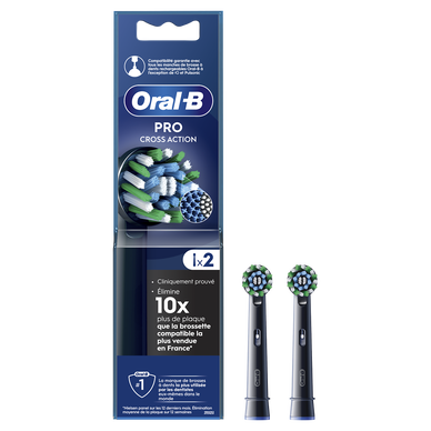 Brosettes pro cross action noire pour brosse.dent ORAL B x2