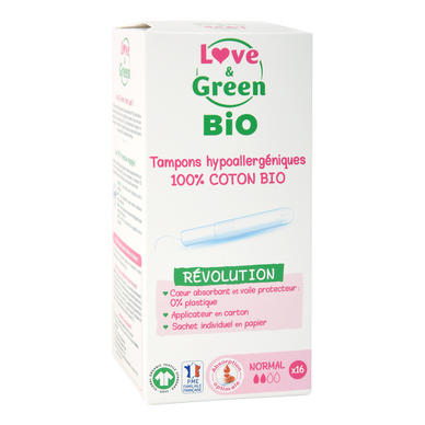 Tampons hypoallergéniques avec applicateur normal LOVE&GREEN BIO X16
