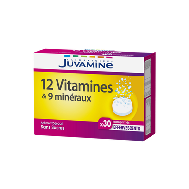 12 vitamines + 9 minéraux JUVAMINE, x30 comprimés effervescents
