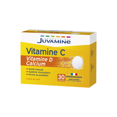 Vitamine C + vitamine D + calcium JUVAMINE, x30 comprimés effervescents