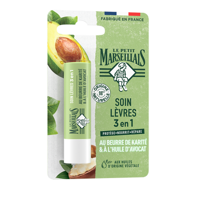 Soin lèvres 3 en 1 Karité et Avocat LE PETIT MARSEILLAIS, stick 4,9g