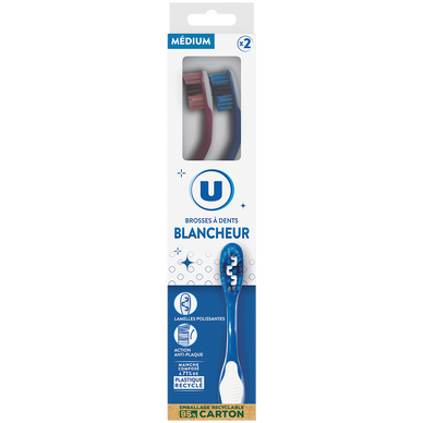 Brosse à dent U action blancheur médium x2