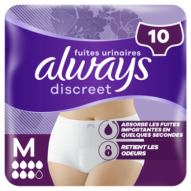 Culottes ALWAYS Discreet pour fuites urinaires taille M x10