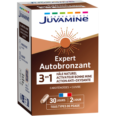 Complément alimentaire autobronzant à base de minéraux,lycopène etbêta-carotène JUVAMINE 60 gélules
