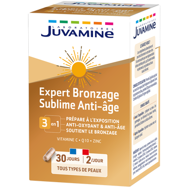 Complément alimentaires vitaminés,minéraux,CoEnzyme,JUVAMINE 60gélules EXPERT BRONZAGE SUBLIME ANTI-ÂGE