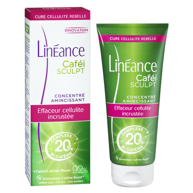 Crème concentré amincissant caféine sculpt effaceur de cellulite incrustée LINEANCE, tube de 180ml