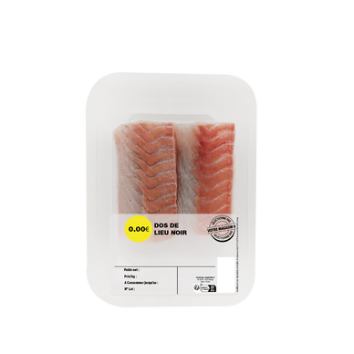 Dos de lieu noir, Pollachius Virens, sélect.par magasin U, pêché en Atlantique Nord Est, barquette 200g