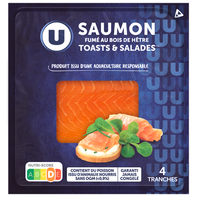 Saumon fumé Atlantique, Norvège, Toasts et salades,  4 tranches  - 80g