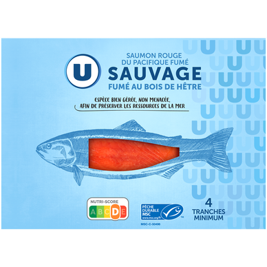 Saumon fumé rouge sauvage du Pacifique,  4 tranches  -  120g