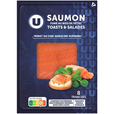 Saumon fumé Atlantique, toasts et salades,  8 tranches  -  160g