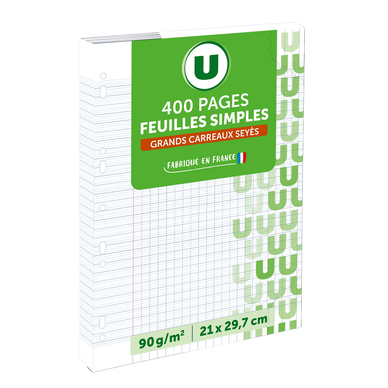 Feuille simple perforée 21x29,7cm 400p 90g Seyès