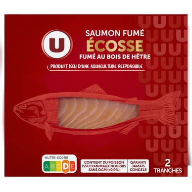 Saumon fumé au bois de hêtre, Atlantique Ecosse, salé au sel sec, 2 tranches - 75g