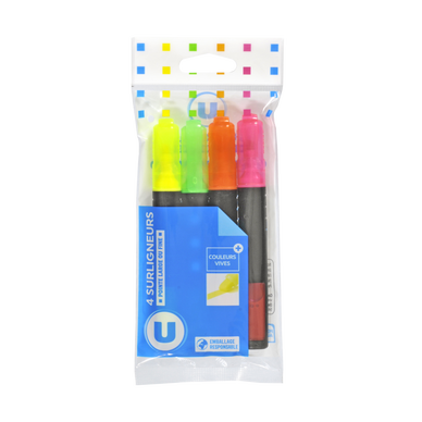 Surligneurs fins 4 coloris assortis: jaune, orange, vert, rose