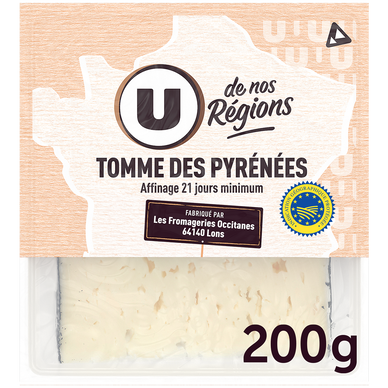 Tomme des Pyrénées lait pasteurisé 30% de matière grasse  200g